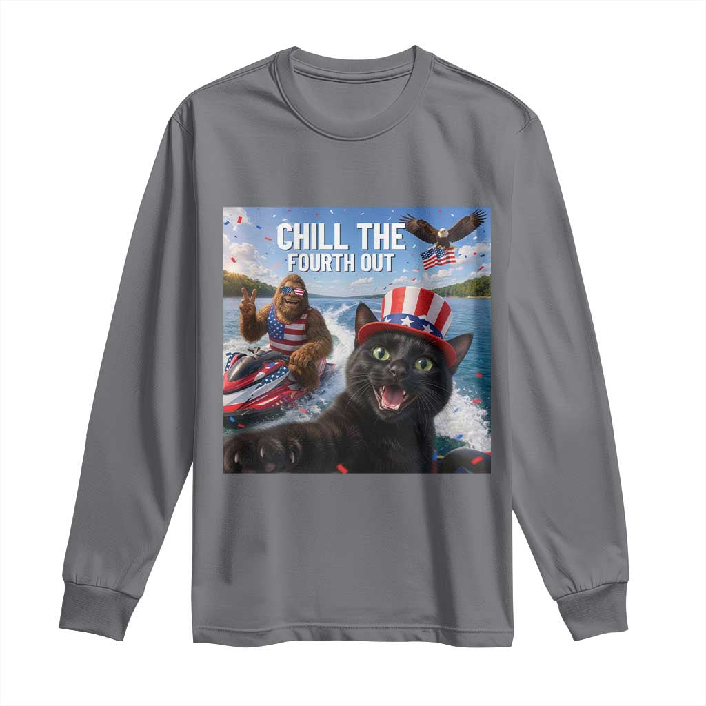 Patriotic Bigfoot And Cat Long Sleeve Shirt Chill The Fourth Out TS12 Charcoal Print Your Wear