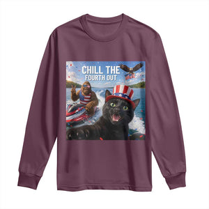 Patriotic Bigfoot And Cat Long Sleeve Shirt Chill The Fourth Out TS12 Maroon Print Your Wear