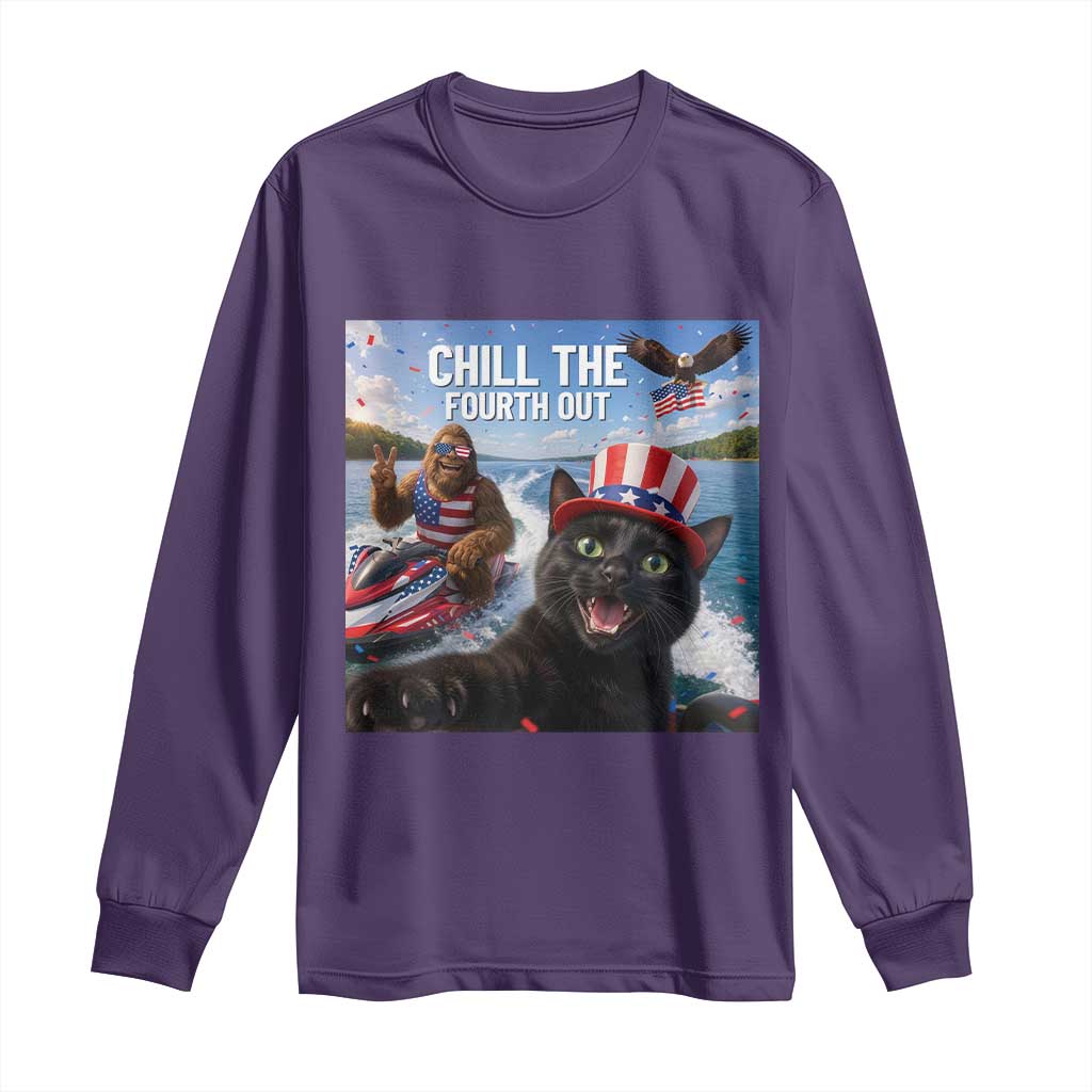 Patriotic Bigfoot And Cat Long Sleeve Shirt Chill The Fourth Out TS12 Purple Print Your Wear