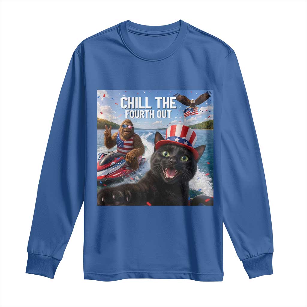 Patriotic Bigfoot And Cat Long Sleeve Shirt Chill The Fourth Out TS12 Royal Blue Print Your Wear