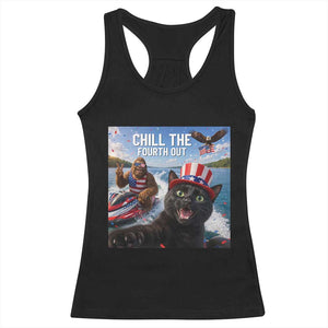 Patriotic Bigfoot And Cat Racerback Tank Top Chill The Fourth Out TS12 Black Print Your Wear