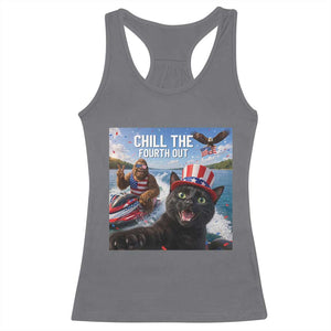 Patriotic Bigfoot And Cat Racerback Tank Top Chill The Fourth Out TS12 Charcoal Print Your Wear