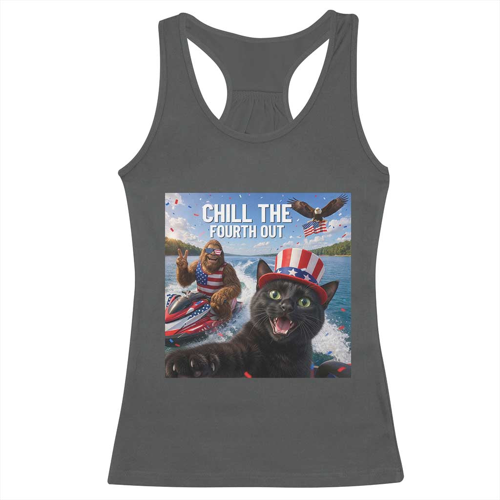 Patriotic Bigfoot And Cat Racerback Tank Top Chill The Fourth Out TS12 Dark Heather Print Your Wear