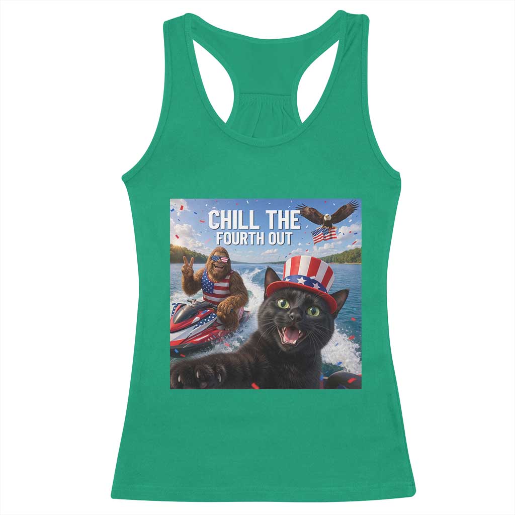 Patriotic Bigfoot And Cat Racerback Tank Top Chill The Fourth Out TS12 Irish Green Print Your Wear