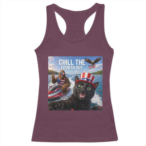 Patriotic Bigfoot And Cat Racerback Tank Top Chill The Fourth Out TS12 Maroon Print Your Wear