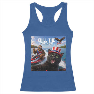 Patriotic Bigfoot And Cat Racerback Tank Top Chill The Fourth Out TS12 Royal Blue Print Your Wear
