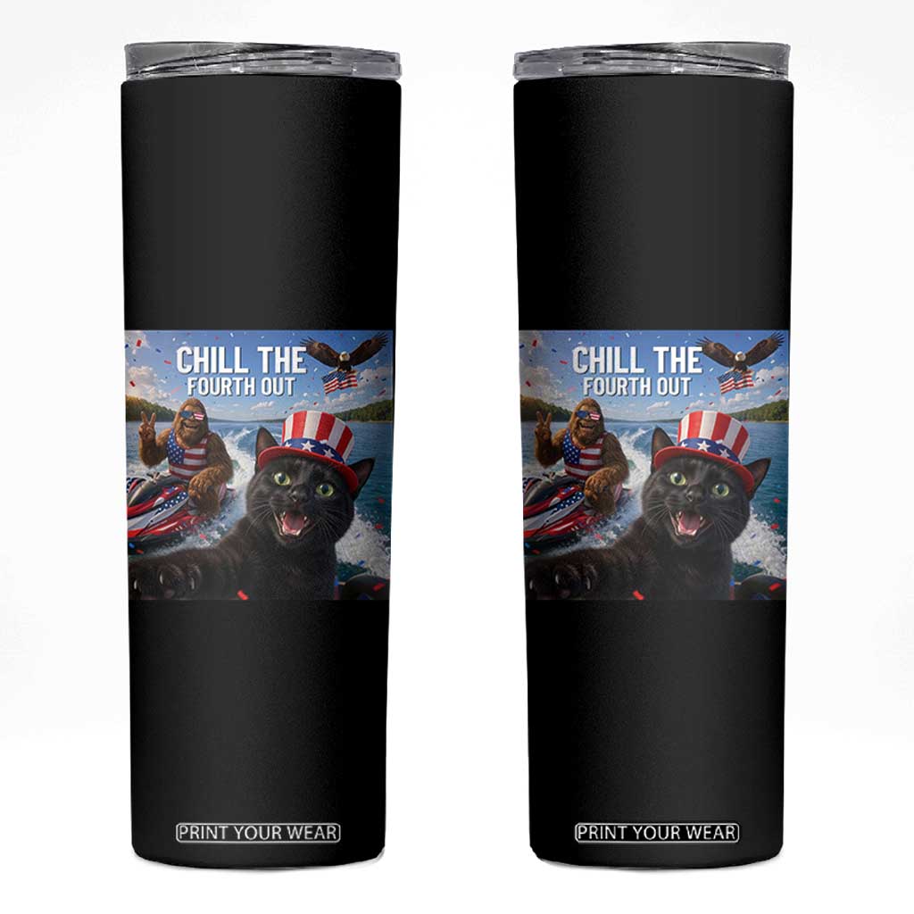 Patriotic Bigfoot And Cat Skinny Tumbler Chill The Fourth Out