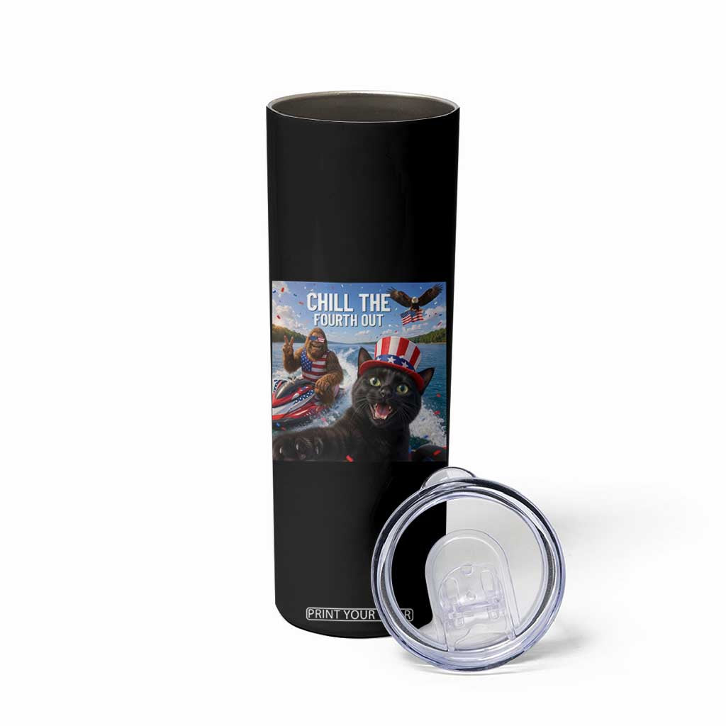Patriotic Bigfoot And Cat Skinny Tumbler Chill The Fourth Out