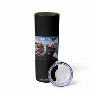 Patriotic Bigfoot And Cat Skinny Tumbler Chill The Fourth Out