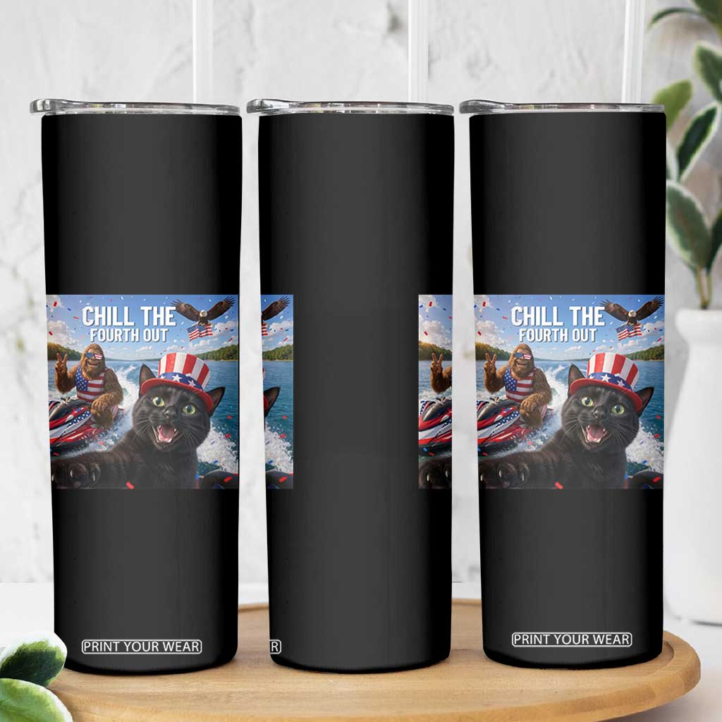 Patriotic Bigfoot And Cat Skinny Tumbler Chill The Fourth Out