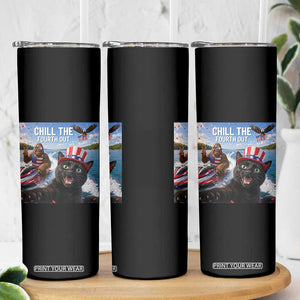 Patriotic Bigfoot And Cat Skinny Tumbler Chill The Fourth Out