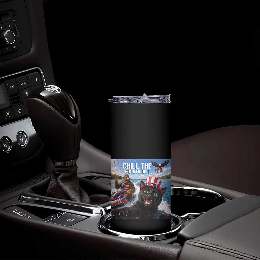 Patriotic Bigfoot And Cat Skinny Tumbler Chill The Fourth Out