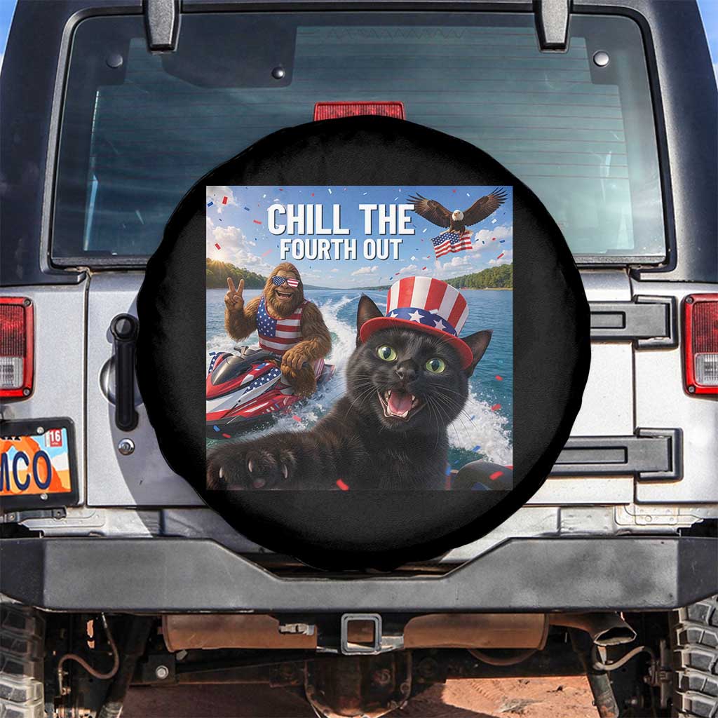 Patriotic Bigfoot And Cat Spare Tire Cover Chill The Fourth Out TS12 No hole Black Print Your Wear