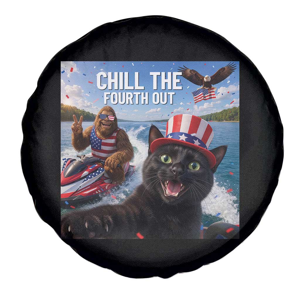 Patriotic Bigfoot And Cat Spare Tire Cover Chill The Fourth Out TS12 Print Your Wear