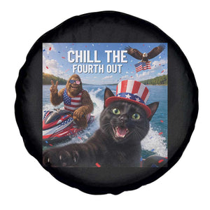 Patriotic Bigfoot And Cat Spare Tire Cover Chill The Fourth Out TS12 Print Your Wear