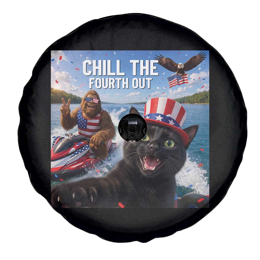 Patriotic Bigfoot And Cat Spare Tire Cover Chill The Fourth Out TS12 Print Your Wear