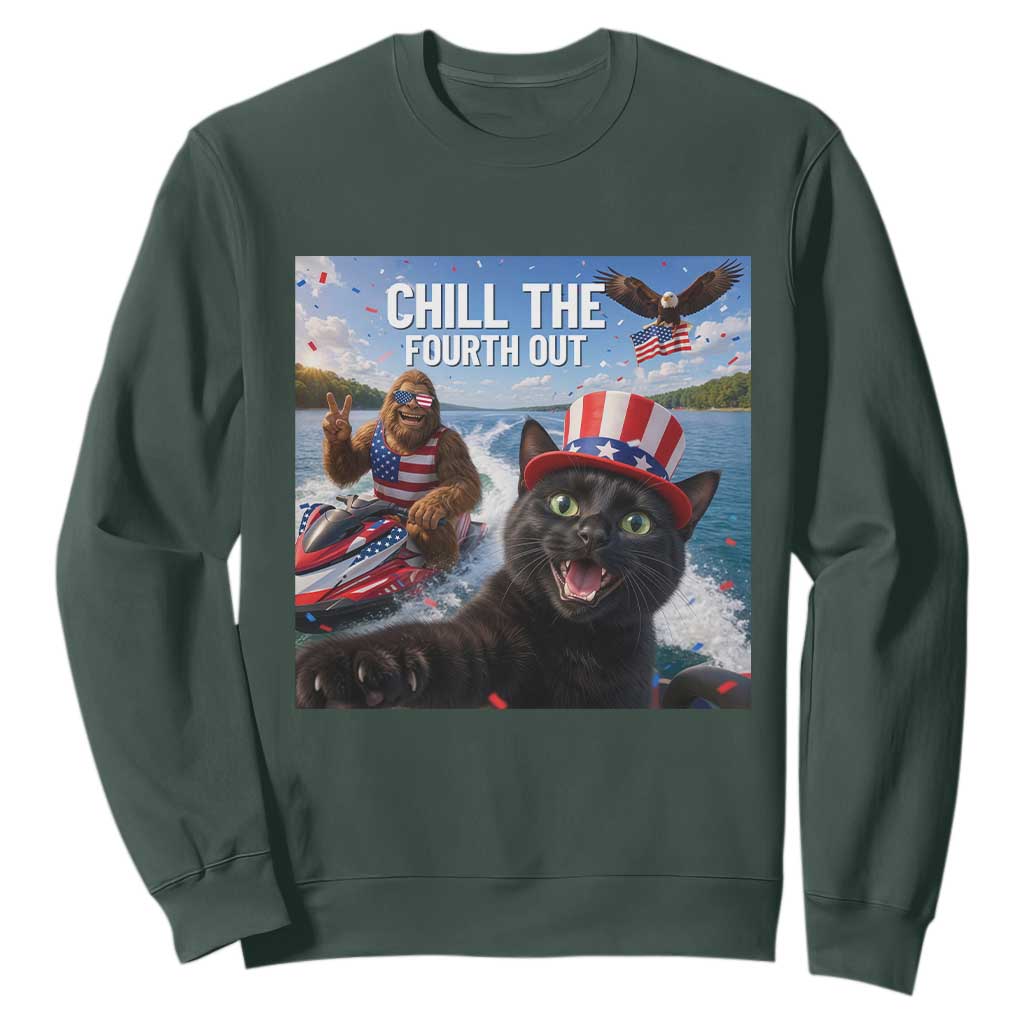 Patriotic Bigfoot And Cat Sweatshirt Chill The Fourth Out