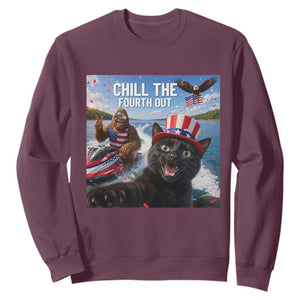 Patriotic Bigfoot And Cat Sweatshirt Chill The Fourth Out