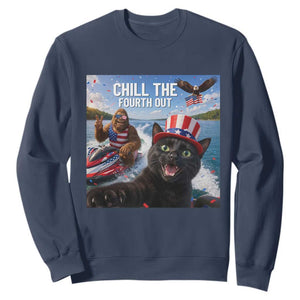 Patriotic Bigfoot And Cat Sweatshirt Chill The Fourth Out
