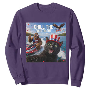 Patriotic Bigfoot And Cat Sweatshirt Chill The Fourth Out