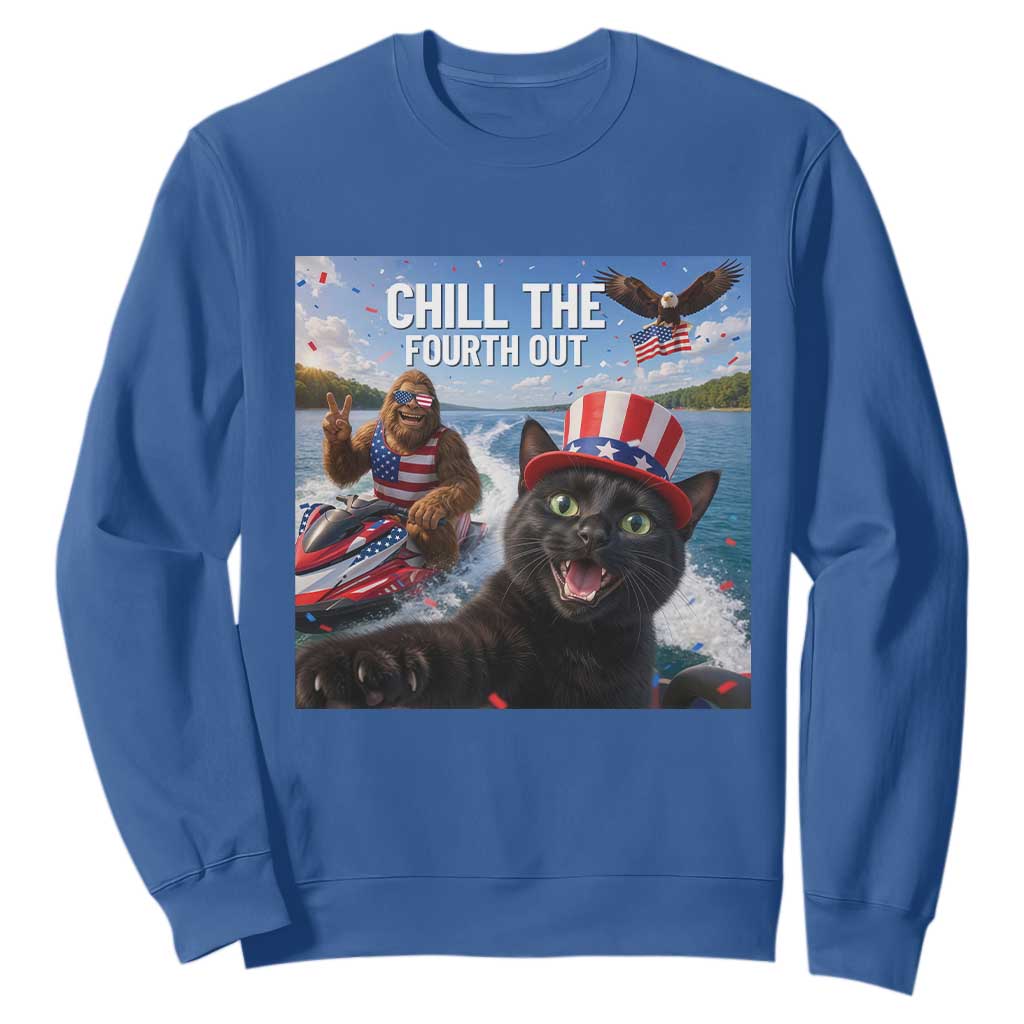 Patriotic Bigfoot And Cat Sweatshirt Chill The Fourth Out