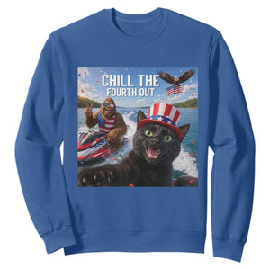 Patriotic Bigfoot And Cat Sweatshirt Chill The Fourth Out