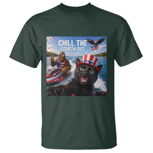 Patriotic Bigfoot And Cat T Shirt Chill The Fourth Out TS12 Dark Forest Green Print Your Wear