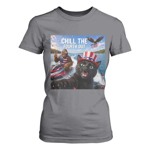 Patriotic Bigfoot And Cat T Shirt For Women Chill The Fourth Out TS12 Charcoal Print Your Wear