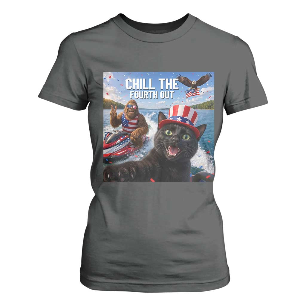 Patriotic Bigfoot And Cat T Shirt For Women Chill The Fourth Out TS12 Dark Heather Print Your Wear