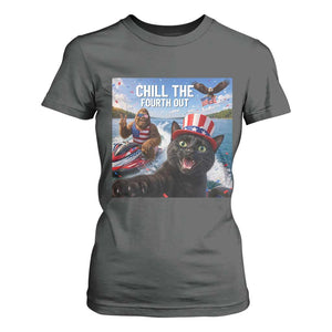 Patriotic Bigfoot And Cat T Shirt For Women Chill The Fourth Out TS12 Dark Heather Print Your Wear