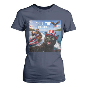 Patriotic Bigfoot And Cat T Shirt For Women Chill The Fourth Out TS12 Navy Print Your Wear