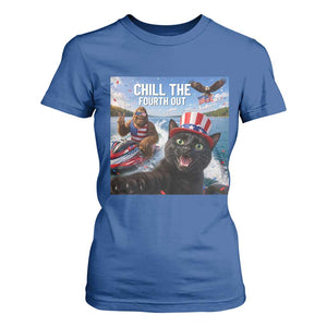 Patriotic Bigfoot And Cat T Shirt For Women Chill The Fourth Out TS12 Royal Blue Print Your Wear