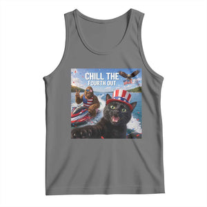 Patriotic Bigfoot And Cat Tank Top Chill The Fourth Out TS12 Black Heather Print Your Wear