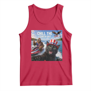 Patriotic Bigfoot And Cat Tank Top Chill The Fourth Out TS12 Red Print Your Wear