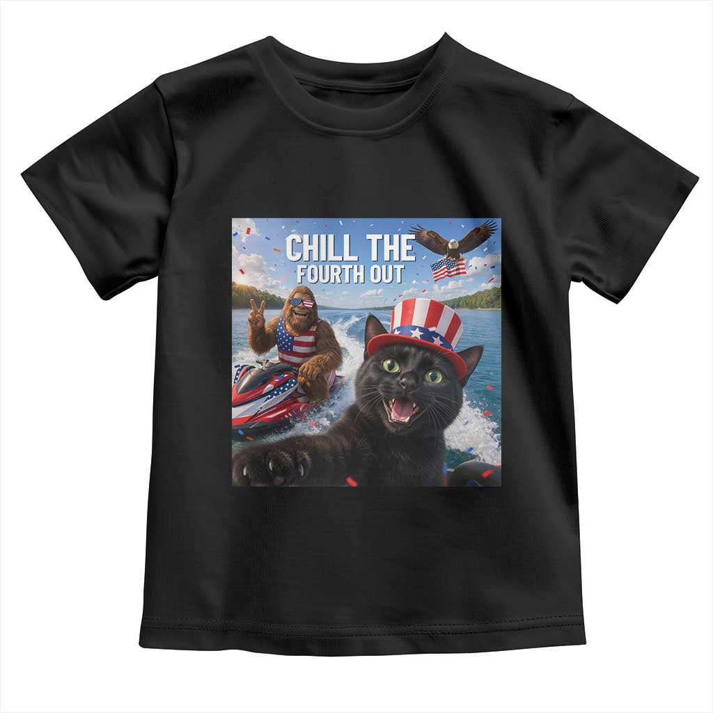 Patriotic Bigfoot And Cat Toddler T Shirt Chill The Fourth Out TS12 Black Print Your Wear