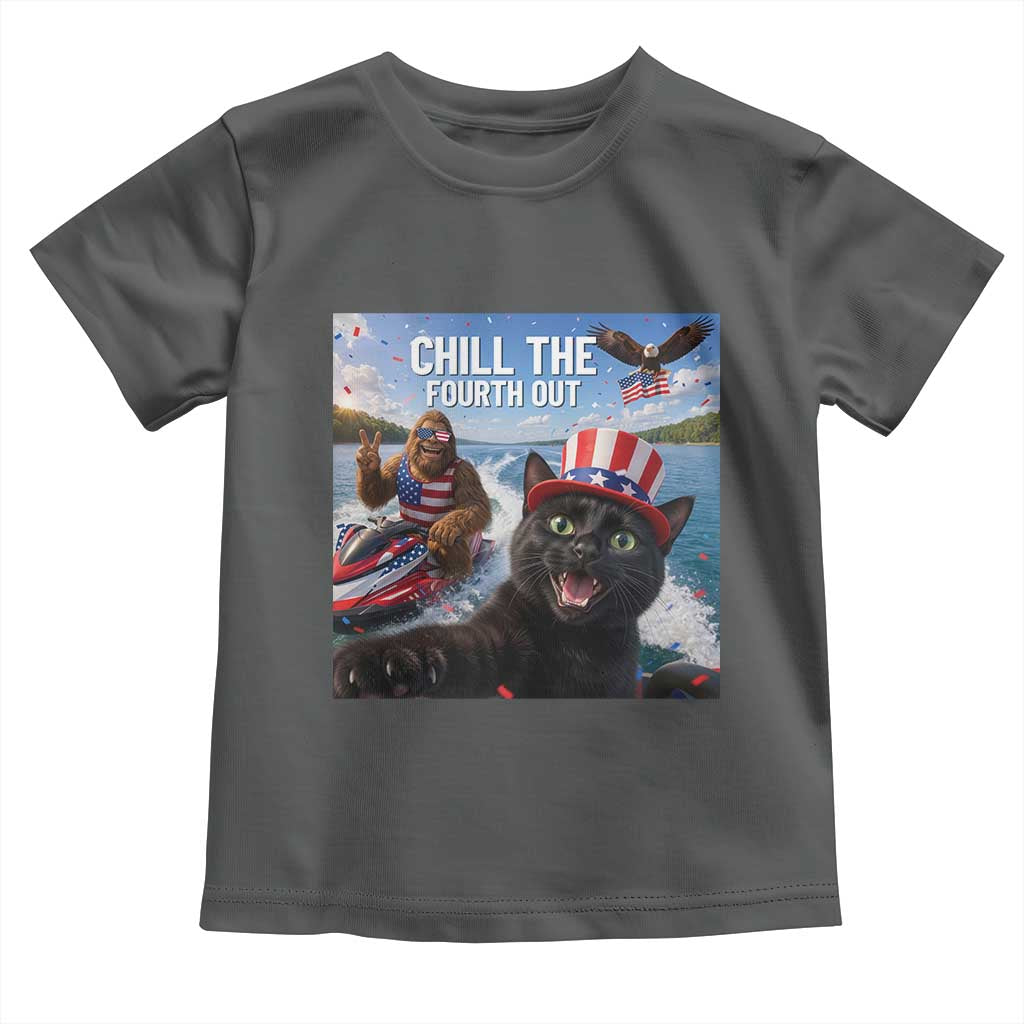Patriotic Bigfoot And Cat Toddler T Shirt Chill The Fourth Out