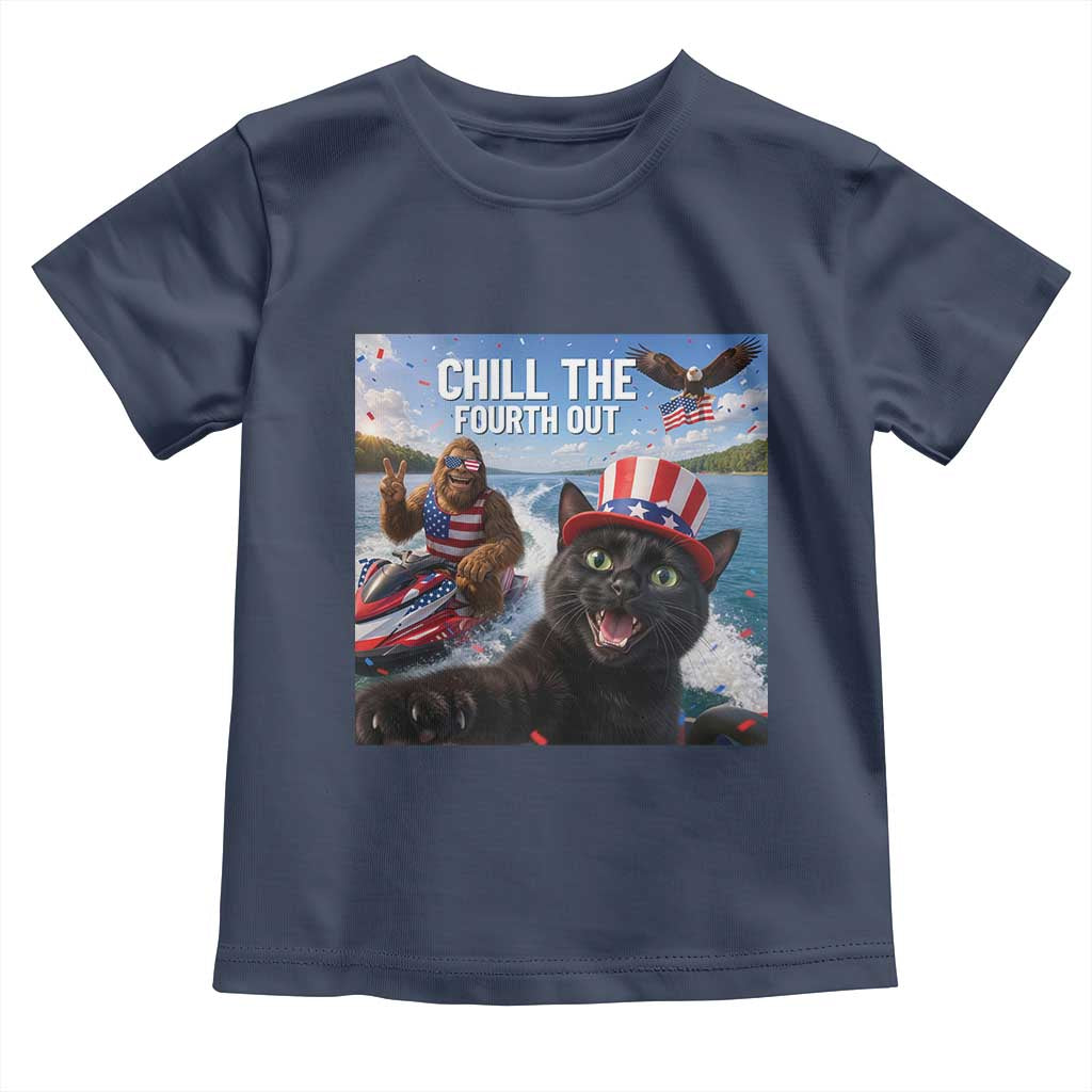 Patriotic Bigfoot And Cat Toddler T Shirt Chill The Fourth Out
