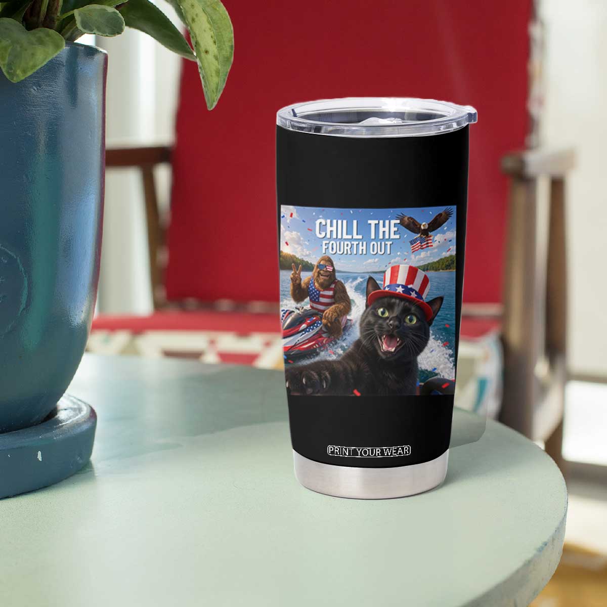 Patriotic Bigfoot And Cat Tumbler Cup Chill The Fourth Out TS12 Print Your Wear