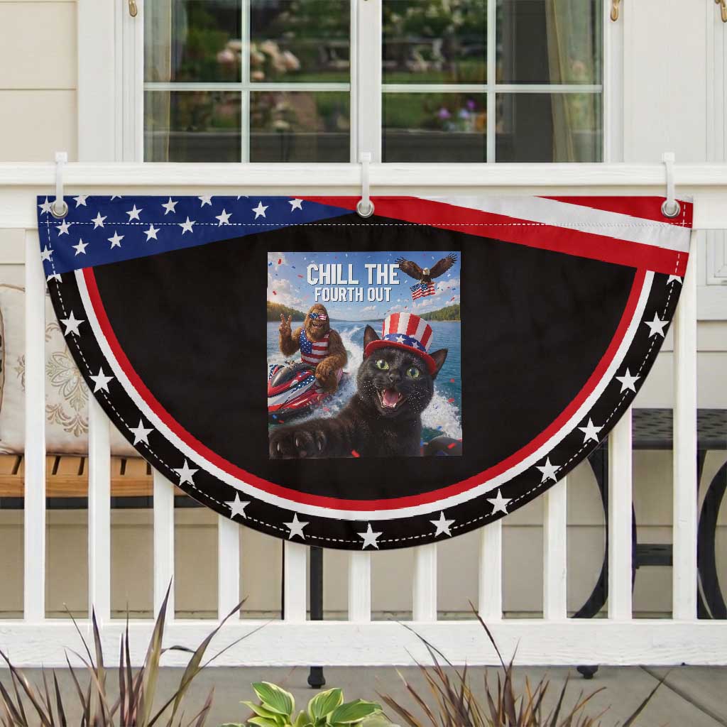 Funny Bigfoot And Cat Patriotic Fan Flag Chill The Fourth Out