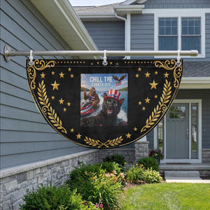 Funny Bigfoot And Cat Patriotic Fan Flag Chill The Fourth Out
