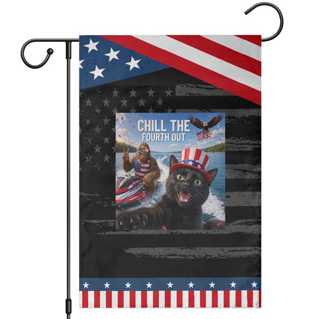 Funny Bigfoot And Cat Patriotic Garden Flag Chill The Fourth Out TS12 Distressed Black Blue Print Your Wear