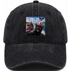 Patriotic Bigfoot And Cat Washed Cotton Baseball Cap Chill The Fourth Out