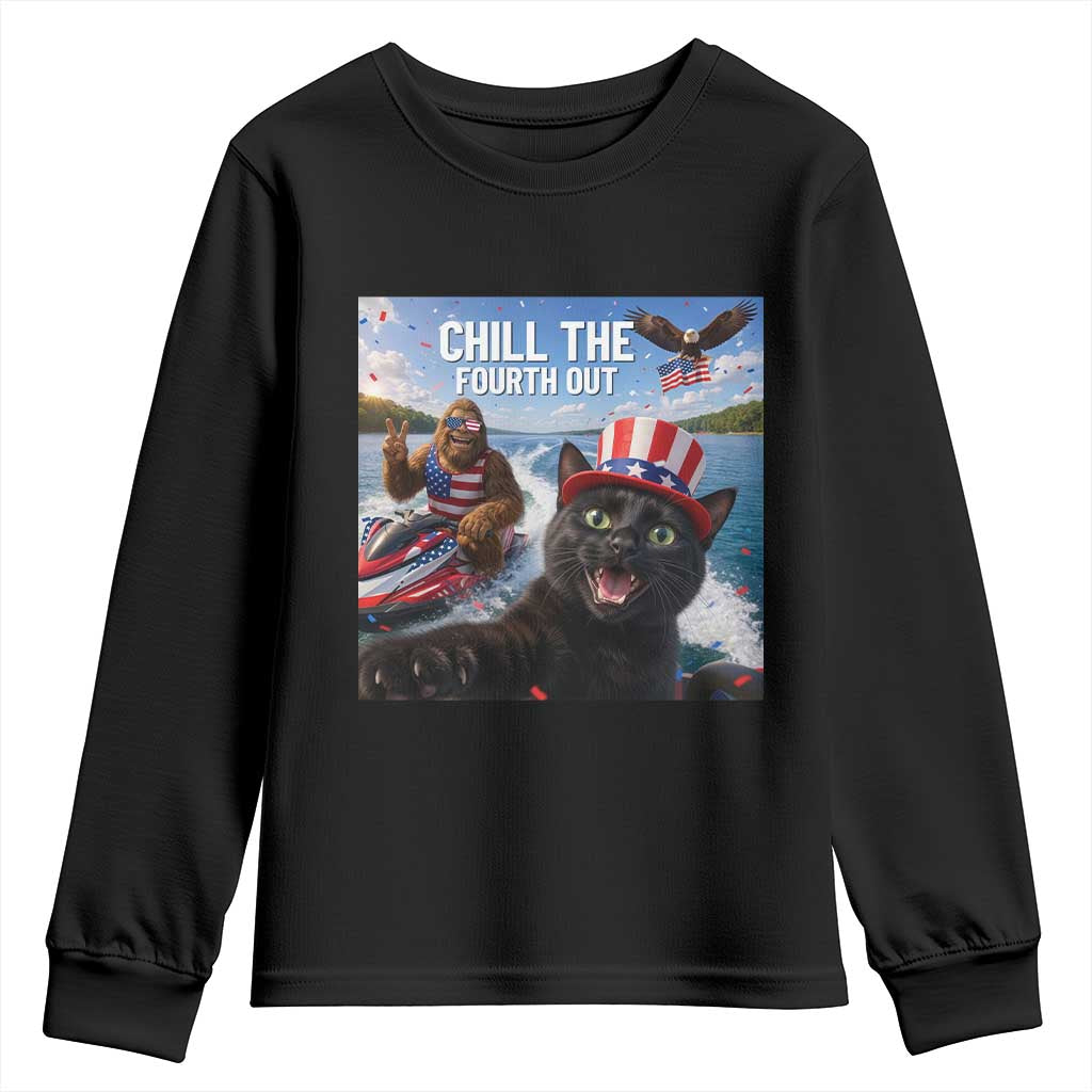 Patriotic Bigfoot And Cat Youth Sweatshirt Chill The Fourth Out TS12 Black Print Your Wear