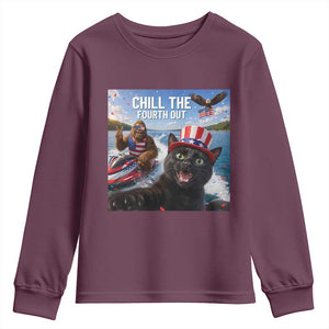 Patriotic Bigfoot And Cat Youth Sweatshirt Chill The Fourth Out TS12 Maroon Print Your Wear