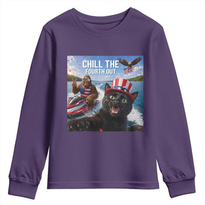 Patriotic Bigfoot And Cat Youth Sweatshirt Chill The Fourth Out TS12 Purple Print Your Wear