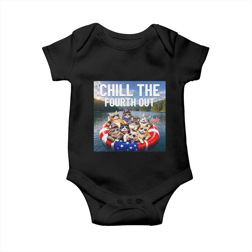 Funny Americana Cat Squad Baby Onesie Chill The Fourth Out TS12 Black Print Your Wear