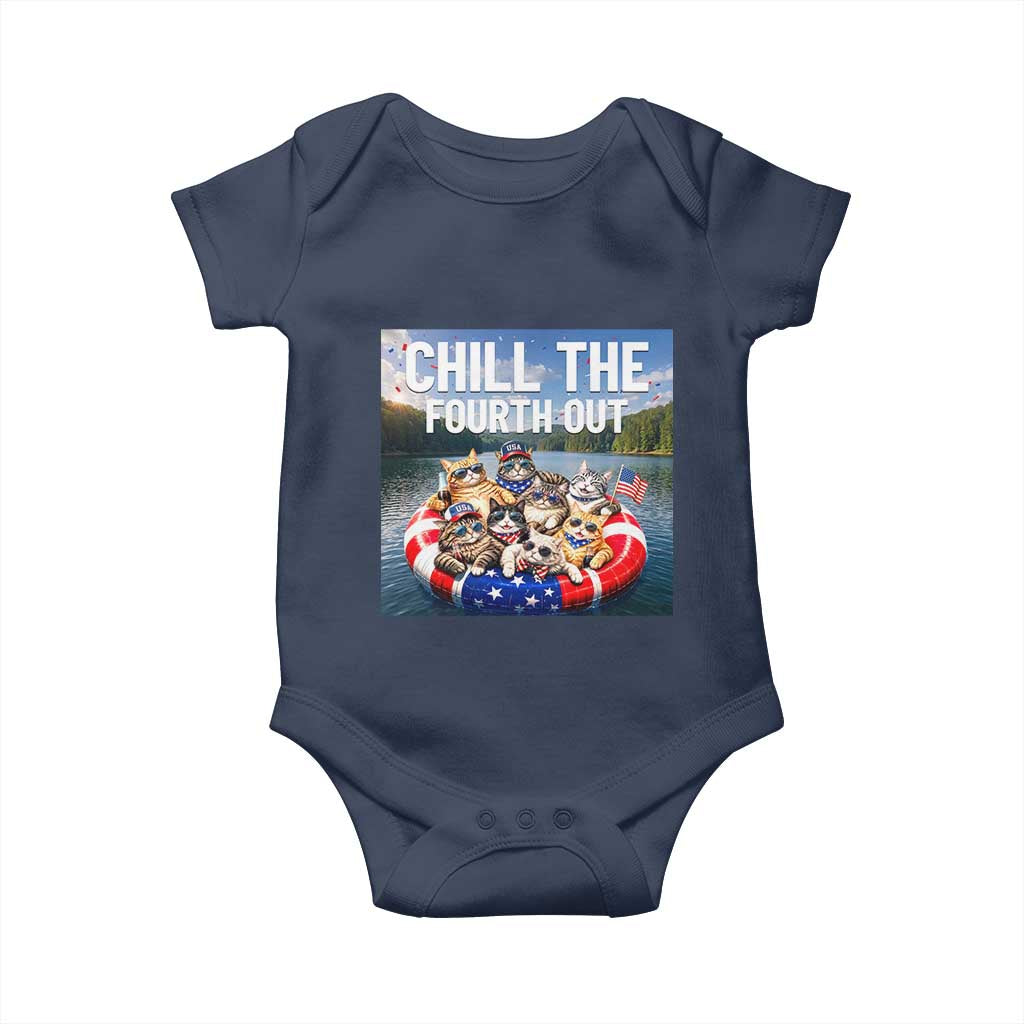 Funny Americana Cat Squad Baby Onesie Chill The Fourth Out TS12 Navy Print Your Wear