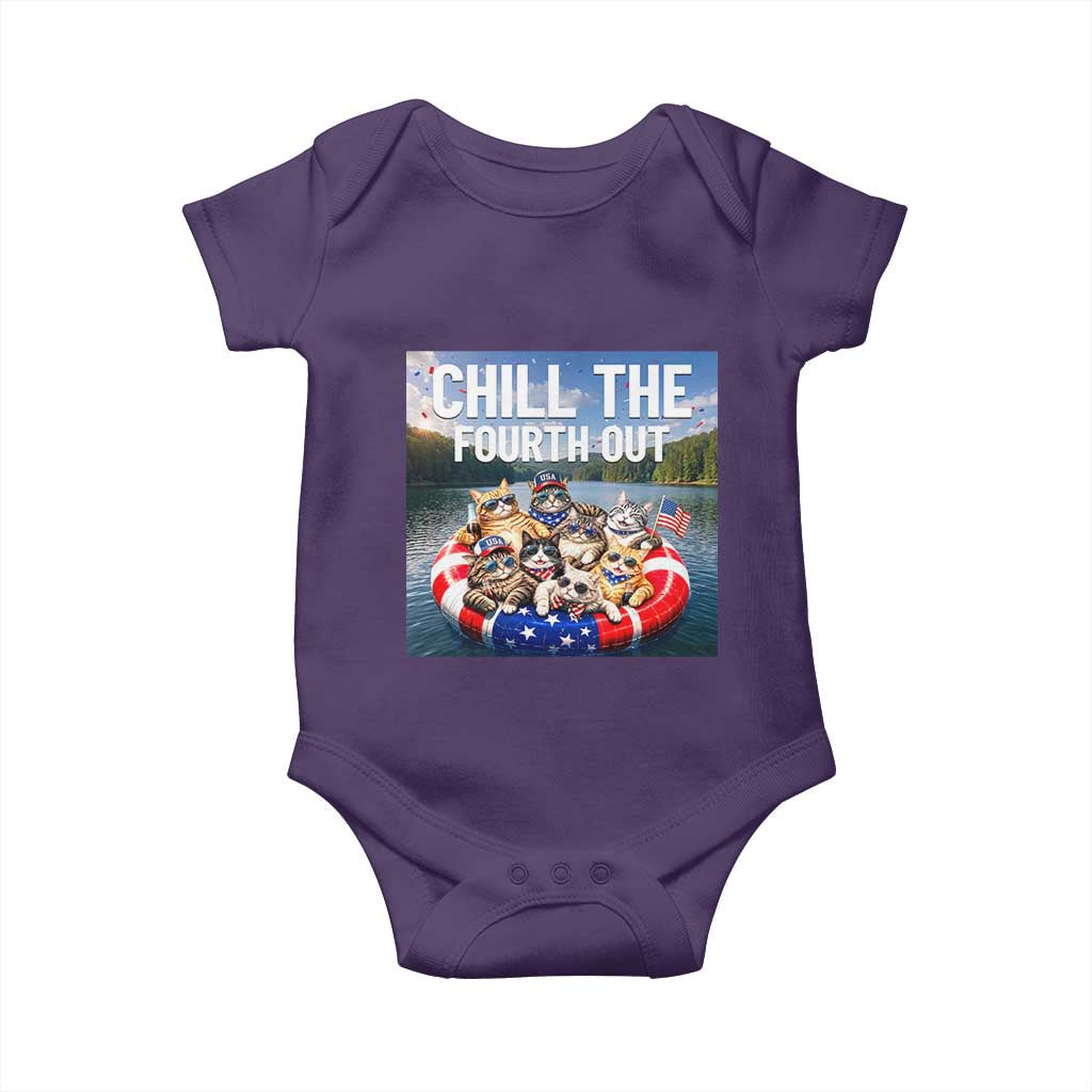 Funny Americana Cat Squad Baby Onesie Chill The Fourth Out TS12 Purple Print Your Wear