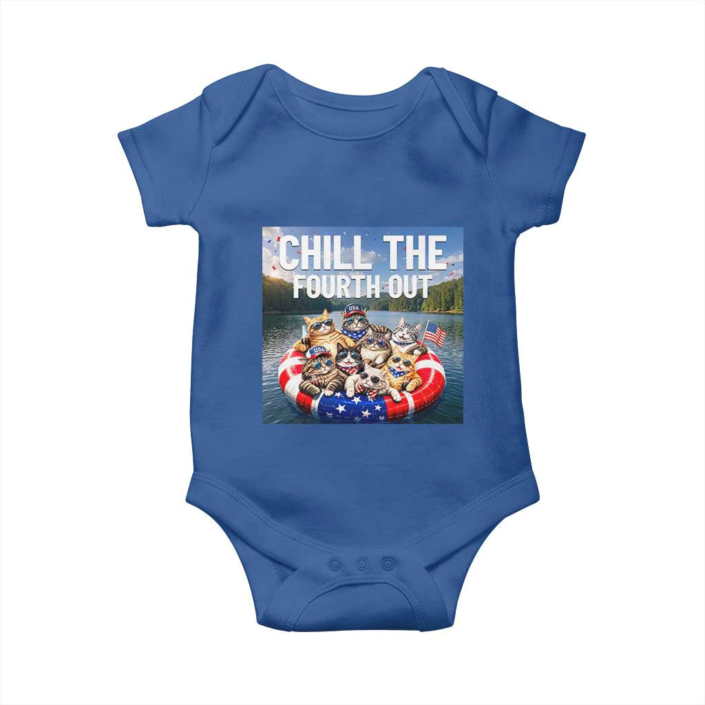 Funny Americana Cat Squad Baby Onesie Chill The Fourth Out TS12 Royal Blue Print Your Wear