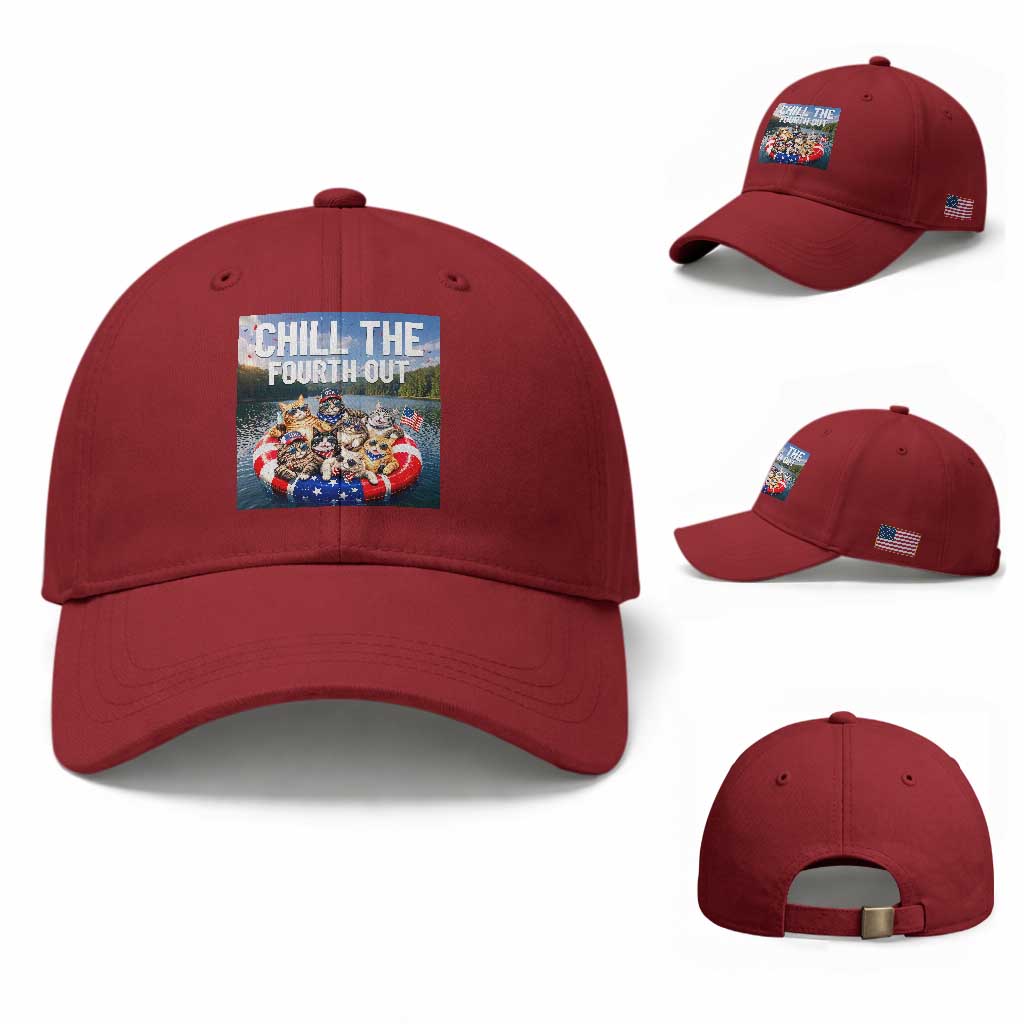Funny Americana Cat Squad Baseball Cap Chill The Fourth Out